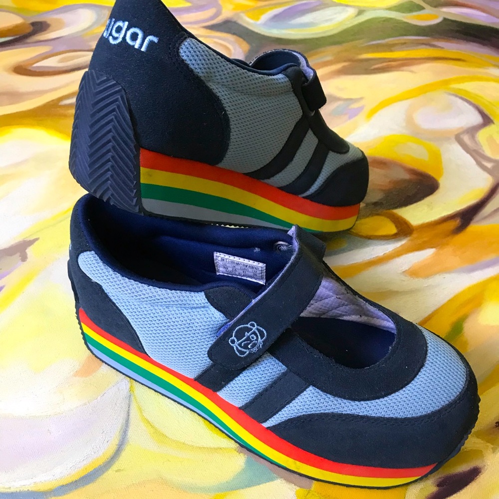 Vintage 90s Funky Rainbow Platform Maryjane Sneakers Twenty Six Red Sugar sz 9